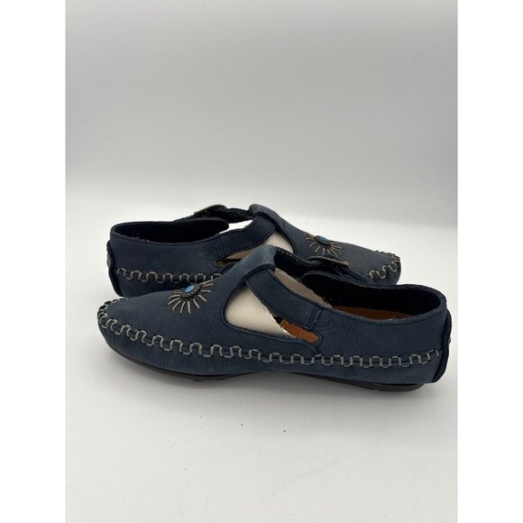 Hush Puppies Womens Leather Sunburst T-Strap Shoes Size 5 Blue - Picture 5 of 6